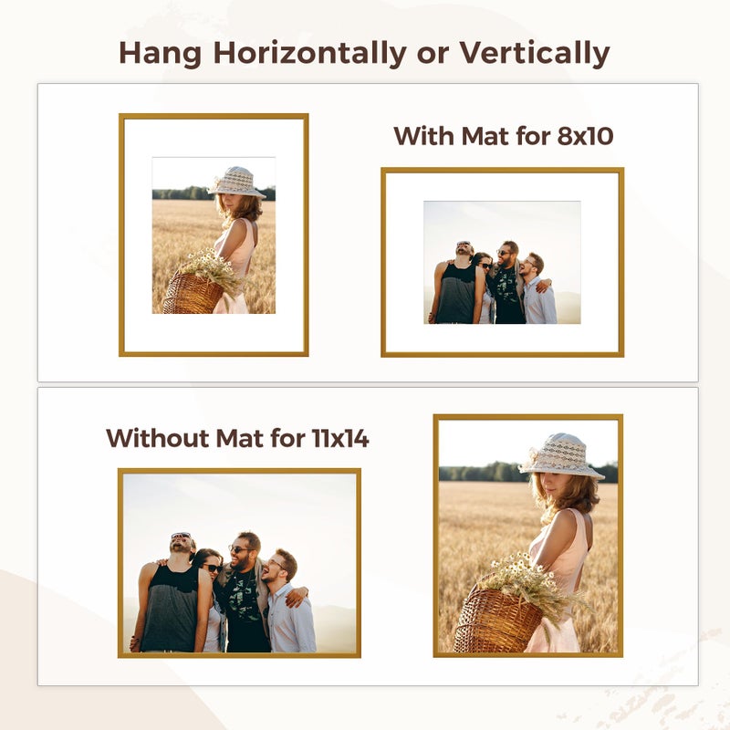 RICHFOCUS 11x14 Picture Frame with Mat for 8x10|11 x 14 Modern Photo Frame Gold|11x14 Metal Aluminum Frames for Wall Mounting|Hanging Hardwares Included  Set of 3 - Image 2