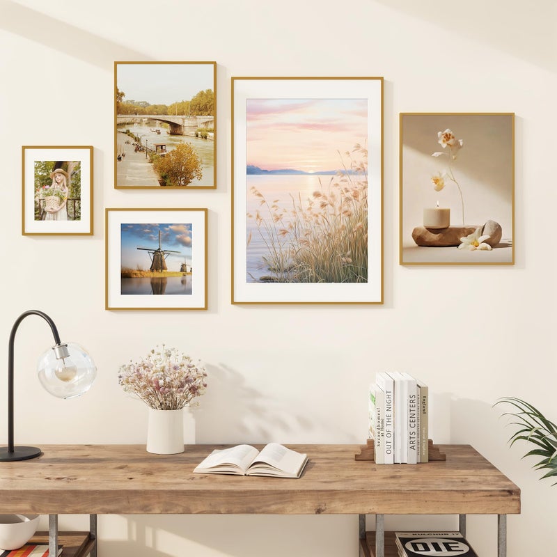 RICHFOCUS 11x14 Picture Frame with Mat for 8x10|11 x 14 Modern Photo Frame Gold|11x14 Metal Aluminum Frames for Wall Mounting|Hanging Hardwares Included  Set of 3 - Image 1