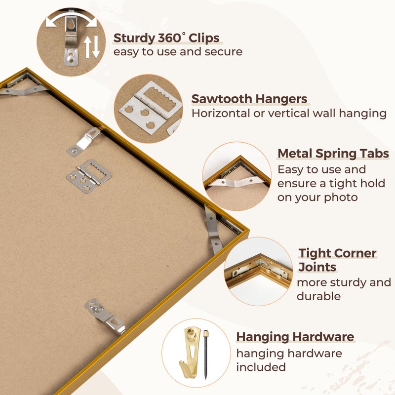 RICHFOCUS 11x14 Picture Frame with Mat for 8x10|11 x 14 Modern Photo Frame Gold|11x14 Metal Aluminum Frames for Wall Mounting|Hanging Hardwares Included  Set of 3 - Image 4