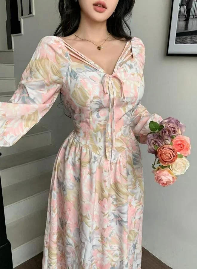 تايك تو فستان طويل بحافة واسعة وطبعة زهور