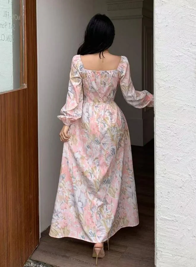 تايك تو فستان طويل بحافة واسعة وطبعة زهور
