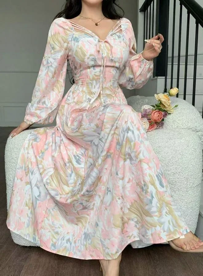 تايك تو فستان طويل بحافة واسعة وطبعة زهور