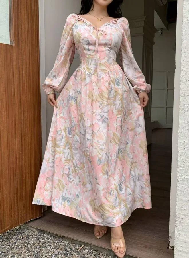 تايك تو فستان طويل بحافة واسعة وطبعة زهور