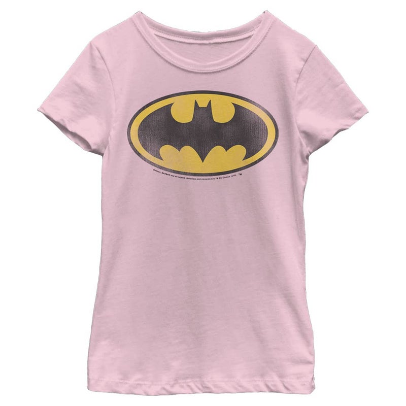 DC Comics Girls Batman Classic Faded Logo Short Sleeve Tee T-Shirt, Light Pink, Small US
