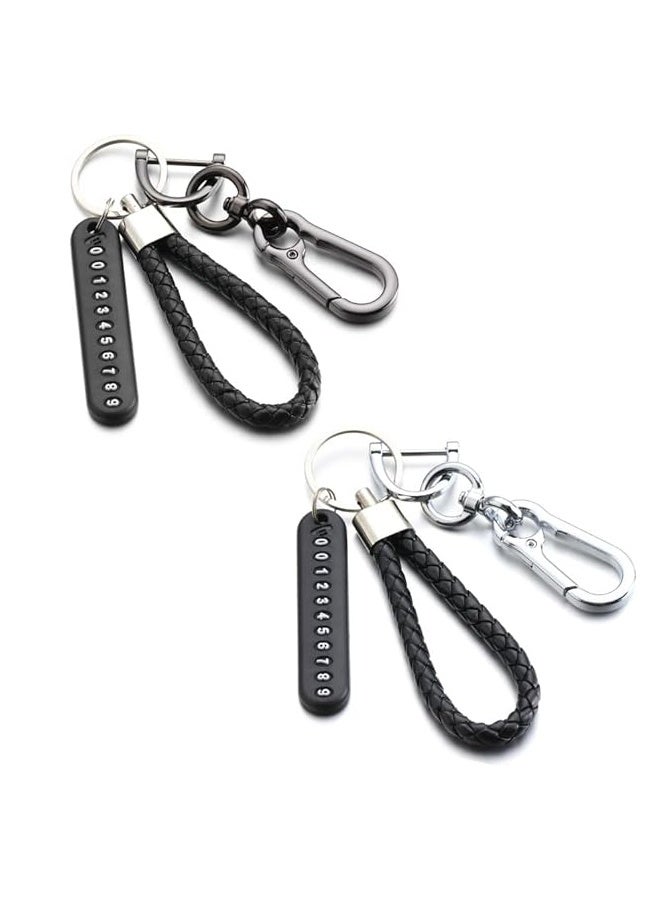 2 Pack Car Keychain Phone Number Card Keyring Leather Phone Number Plate Key Ring Auto Vehicle Key Chain Accessories - Image 1