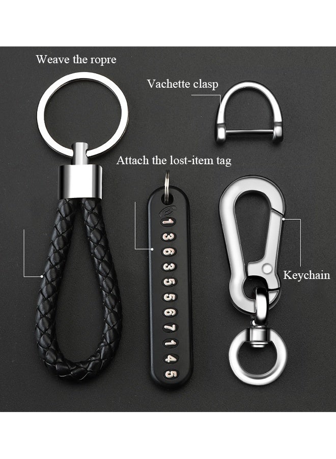 2 Pack Car Keychain Phone Number Card Keyring Leather Phone Number Plate Key Ring Auto Vehicle Key Chain Accessories - Image 4