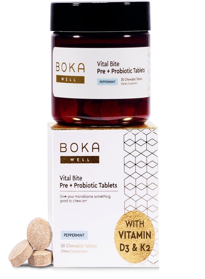 Boka Vital Bite Oral Pre + Probiotics - Sugar-Free Nut-Free Chewable Dental Probiotics for Teeth and Gums with BLIS K12, Vitamin D3 K2 for Men Women, Freshens Breath - Peppermint, 30 ct - Image 1