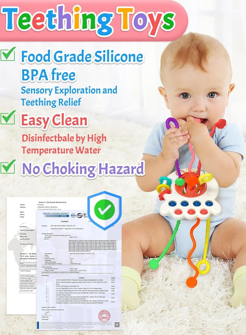 ألعاب مونتيسوري الحسية للأطفال من عمر 6 إلى 18 شهرًا، لعبة تسنين سيليكونية بسحب الحبل، هدية عيد ميلاد وألعاب سفر للأطفال بعمر سنة إلى سنتين، مناسبة للرضع والأطفال من عمر 8 إلى 10 أشهر (باللون الأحمر) - Image 4