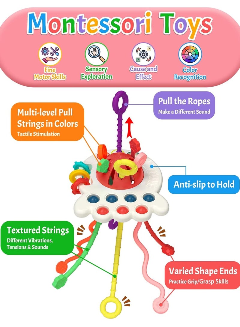 ألعاب مونتيسوري الحسية للأطفال من عمر 6 إلى 18 شهرًا، لعبة تسنين سيليكونية بسحب الحبل، هدية عيد ميلاد وألعاب سفر للأطفال بعمر سنة إلى سنتين، مناسبة للرضع والأطفال من عمر 8 إلى 10 أشهر (باللون الأحمر) - Image 2