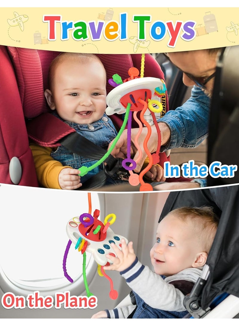 ألعاب مونتيسوري الحسية للأطفال من عمر 6 إلى 18 شهرًا، لعبة تسنين سيليكونية بسحب الحبل، هدية عيد ميلاد وألعاب سفر للأطفال بعمر سنة إلى سنتين، مناسبة للرضع والأطفال من عمر 8 إلى 10 أشهر (باللون الأحمر) - Image 3