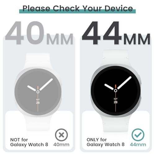 Tensea [2Pack for Samsung Galaxy Watch 8 2025 Screen Protector Case 44mm Accessories, Protective Face Cover for 44 mm, Hard Bumper Built-in Tempered Glass Film for Women Men - Image 2