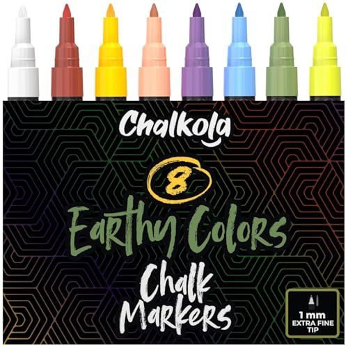 Chalkola Liquid Chalk Markers (8 Pack, 1mm Extra Fine Tip) for Chalkboard Signs, Blackboard, Window, Calendar, Bistro, Glass, Car | Washable Pastel Liquid Chalk Pens - Erasable Ink Chalkboard Markers - Image 1
