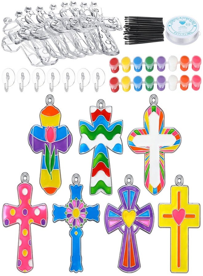 Poen 28 Sets Religious Cross Suncatchers Craft Kits for Kids DIY Christian Window Paint Art Kit Sunday School Sun Catcher Ornaments Decor for Kids Classroom Vbs Activities Party Favors - Image 1