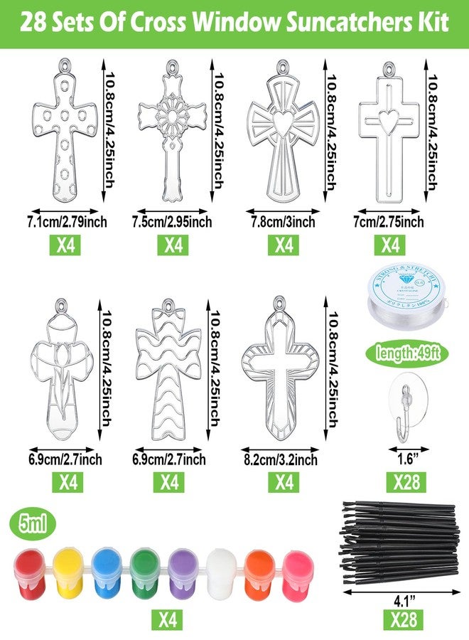 Poen 28 Sets Religious Cross Suncatchers Craft Kits for Kids DIY Christian Window Paint Art Kit Sunday School Sun Catcher Ornaments Decor for Kids Classroom Vbs Activities Party Favors - Image 2