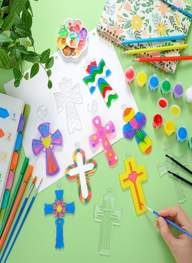 Poen 28 Sets Religious Cross Suncatchers Craft Kits for Kids DIY Christian Window Paint Art Kit Sunday School Sun Catcher Ornaments Decor for Kids Classroom Vbs Activities Party Favors - Image 4