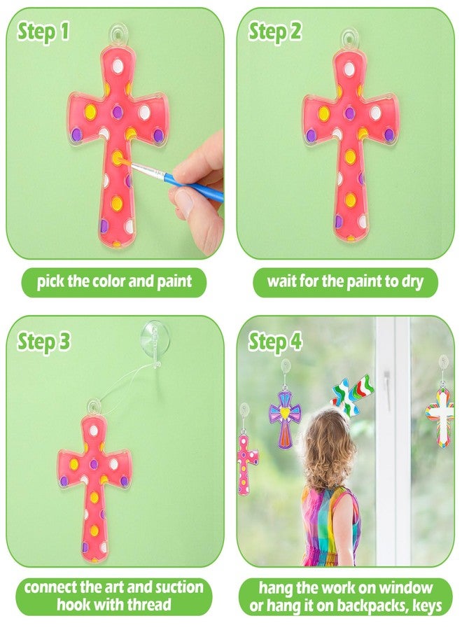 Poen 28 Sets Religious Cross Suncatchers Craft Kits for Kids DIY Christian Window Paint Art Kit Sunday School Sun Catcher Ornaments Decor for Kids Classroom Vbs Activities Party Favors - Image 5