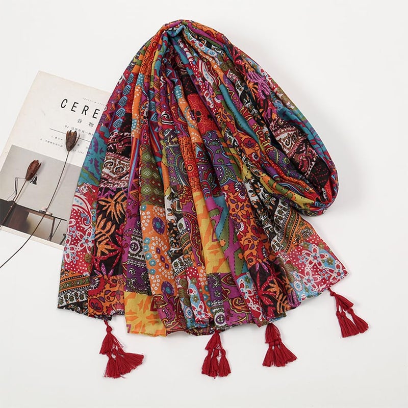 Yeieeo Boho Scarf for Women Lightweight Floral Printed Scarf Fall Winter Fashion Fringed Shawlï¼ˆ38ï¼‰ - Image 4