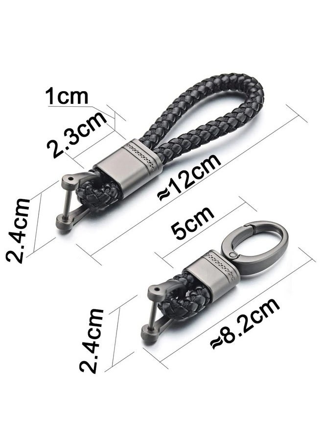 CONTACTS Contacts 2 Pcs Black Braided Keychain Leather Strap Keyring Accessories PU Rope Hook Keyring with Zinc Alloy (Pack of 2)  - Image 5