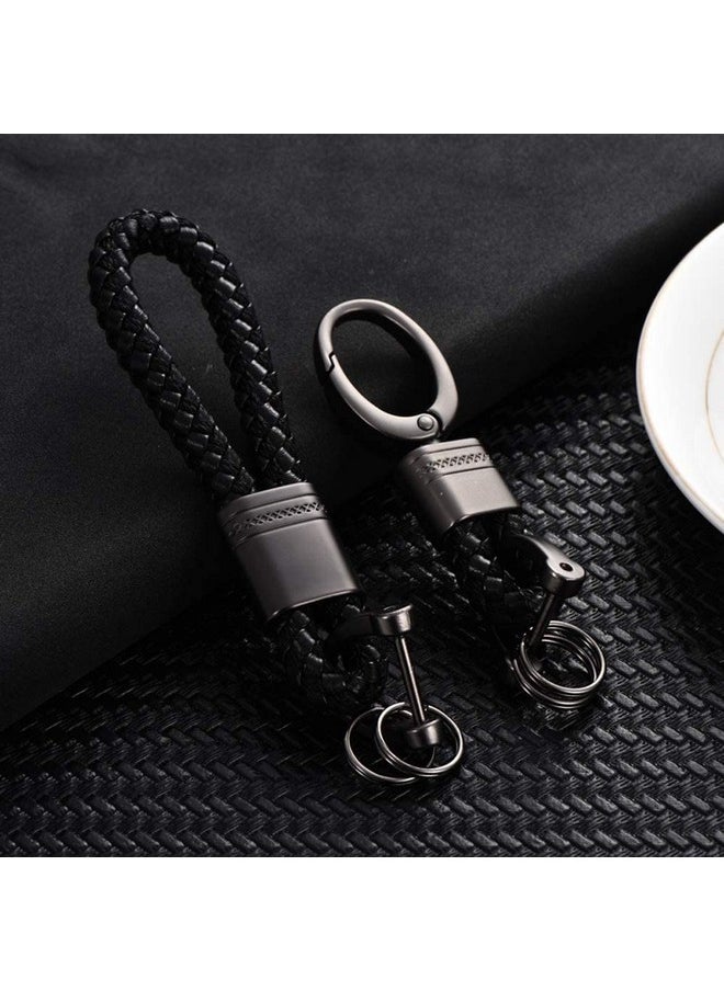CONTACTS Contacts 2 Pcs Black Braided Keychain Leather Strap Keyring Accessories PU Rope Hook Keyring with Zinc Alloy (Pack of 2)  - Image 3