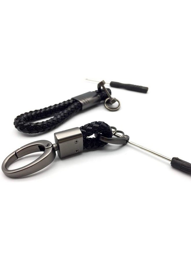 CONTACTS Contacts 2 Pcs Black Braided Keychain Leather Strap Keyring Accessories PU Rope Hook Keyring with Zinc Alloy (Pack of 2)  - Image 4