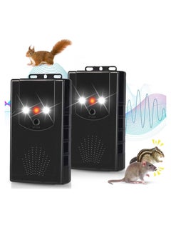 Animal Repeller with Strobe Light & 3 Power Supply Methods, Safe Ultrasonic Pest Repellent Battery Operated Rodent Deterrent Keep Mice Rat Squirrel Away from Car Engine Truck RV, 2 Pack