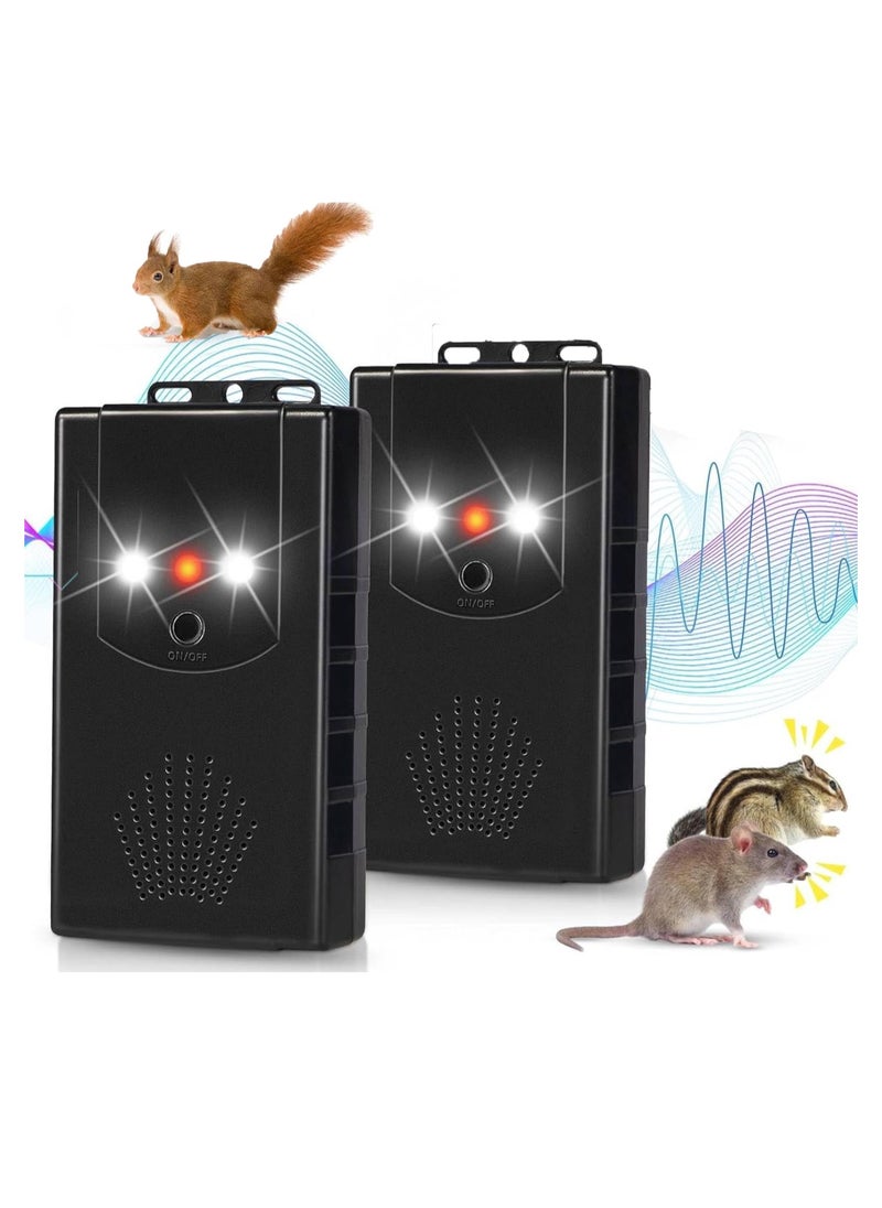 Excefore - Animal Repeller with Strobe Light & 3 Power Supply Methods, Safe Ultrasonic Pest Repellent Battery Operated Rodent Deterrent Keep Mice Rat Squirrel Away from Car Engine Truck RV, 2 Pack - Image 1