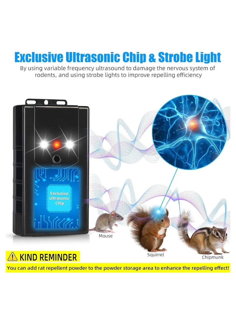 Excefore - Animal Repeller with Strobe Light & 3 Power Supply Methods, Safe Ultrasonic Pest Repellent Battery Operated Rodent Deterrent Keep Mice Rat Squirrel Away from Car Engine Truck RV, 2 Pack - Image 1