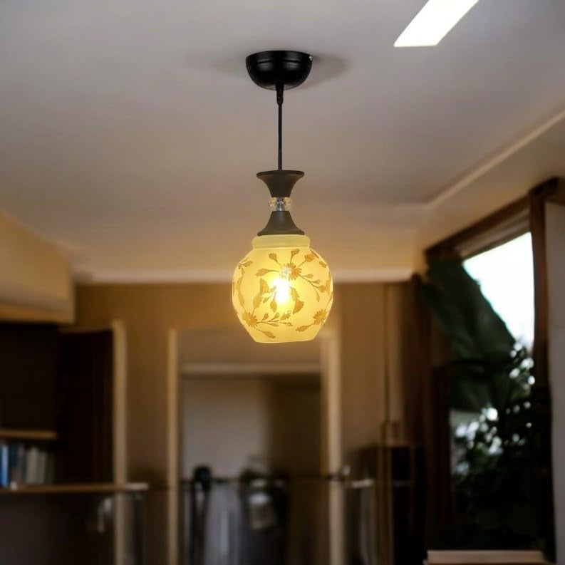 GreyWings Classic Glass Hanging Light for Living Room, Pendant Lamp, E27 Holder, Indoor Ceiling Light Fixture, Floral White Glass Shade, Home Decor Light, Pack of 2 - Image 5