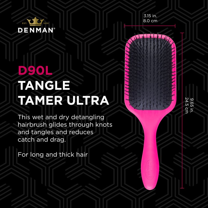 Denman Tangle Tamer Ultra (Pink) Detangling Paddle Brush For Curly Hair And Black Natural Hair - use with both Wet & Dry Hair, D90L - Image 2