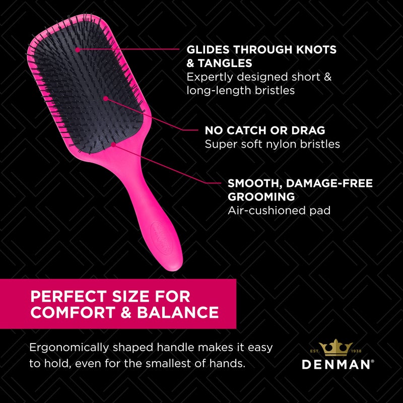 Denman Tangle Tamer Ultra (Pink) Detangling Paddle Brush For Curly Hair And Black Natural Hair - use with both Wet & Dry Hair, D90L - Image 5