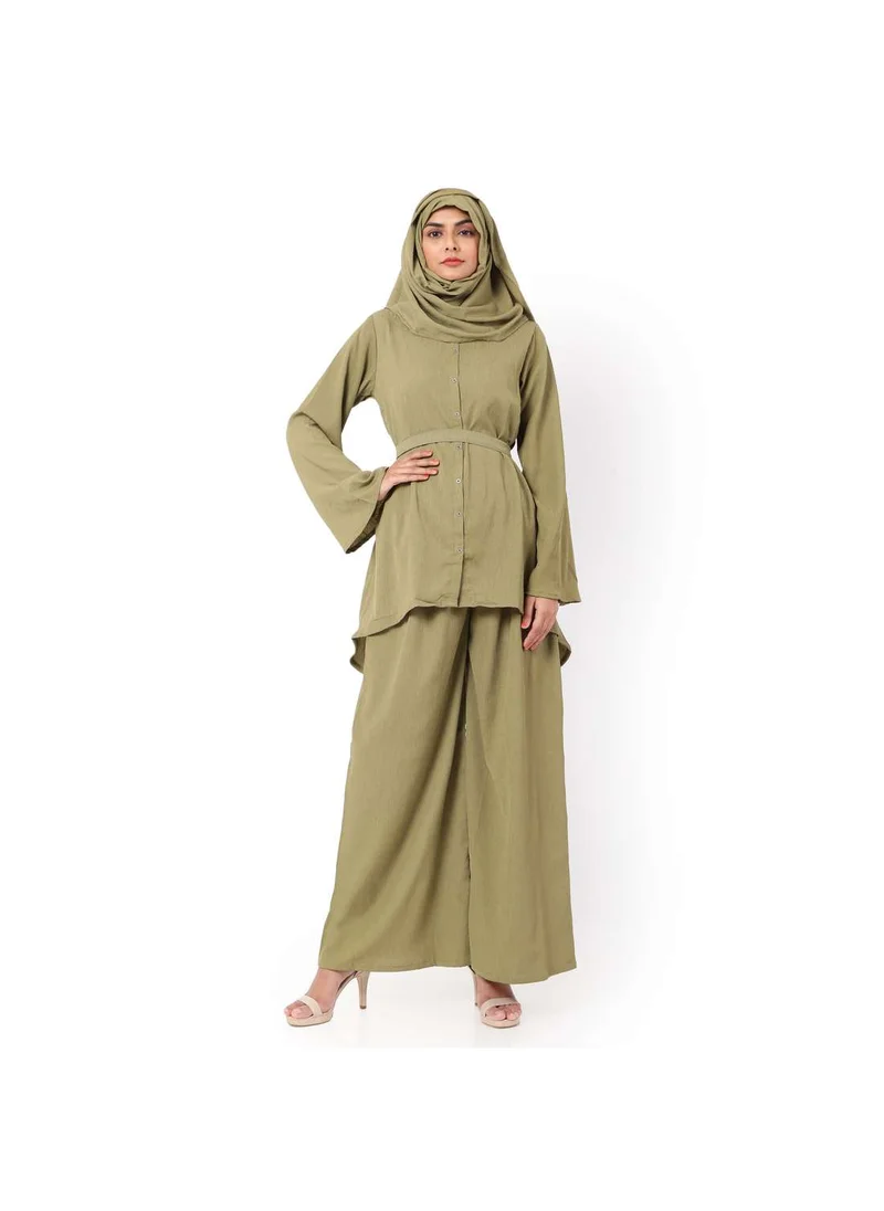 هانا آند سارا MODEST TWO PIECE DRESS WITH SCARF AND BELT SOLID COLOUR ARABIC KAFTAN JALABIYA DRESS