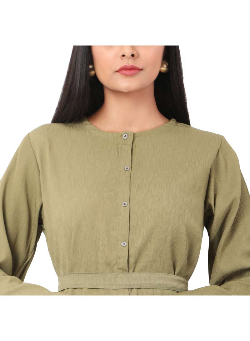 HANA & SARA MODEST TWO PIECE DRESS WITH SCARF AND BELT SOLID COLOUR ARABIC KAFTAN JALABIYA DRESS  - Image 3