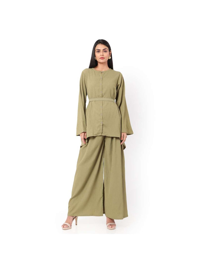 HANA & SARA MODEST TWO PIECE DRESS WITH SCARF AND BELT SOLID COLOUR ARABIC KAFTAN JALABIYA DRESS  - Image 5