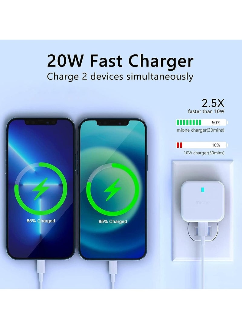 20W USB C Charger Block, 2-Ports [USB-C + USB] Charging Station, QC PD3.0 GaN Fast Charging Block, Type C Power Adapter for iPad Pro/iPhone/Samsung Note/Galaxy (With Cable)
