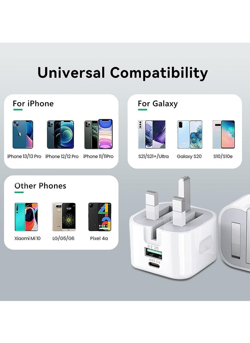 20W USB C Charger Block, 2-Ports [USB-C + USB] Charging Station, QC PD3.0 GaN Fast Charging Block, Type C Power Adapter for iPad Pro/iPhone/Samsung Note/Galaxy (With Cable)