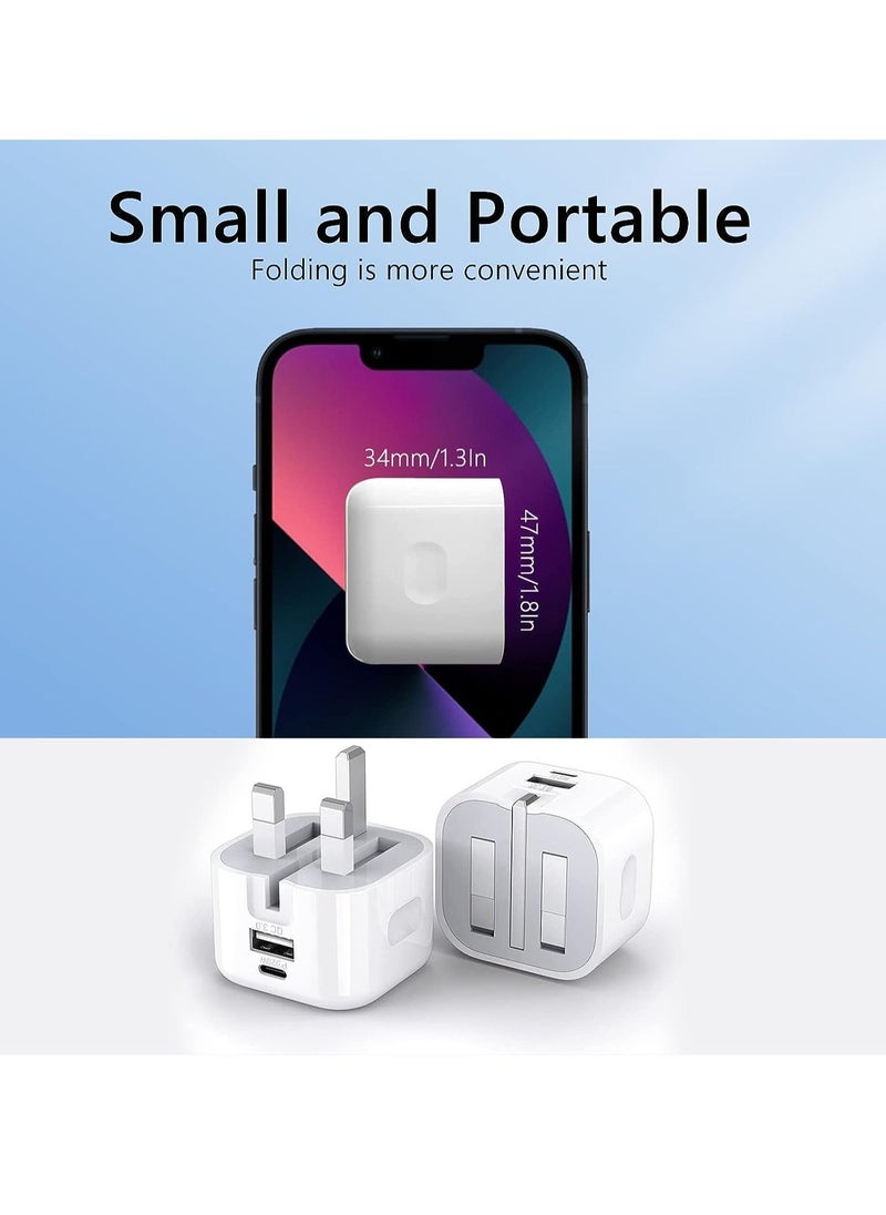 20W USB C Charger Block, 2-Ports [USB-C + USB] Charging Station, QC PD3.0 GaN Fast Charging Block, Type C Power Adapter for iPad Pro/iPhone/Samsung Note/Galaxy (With Cable)