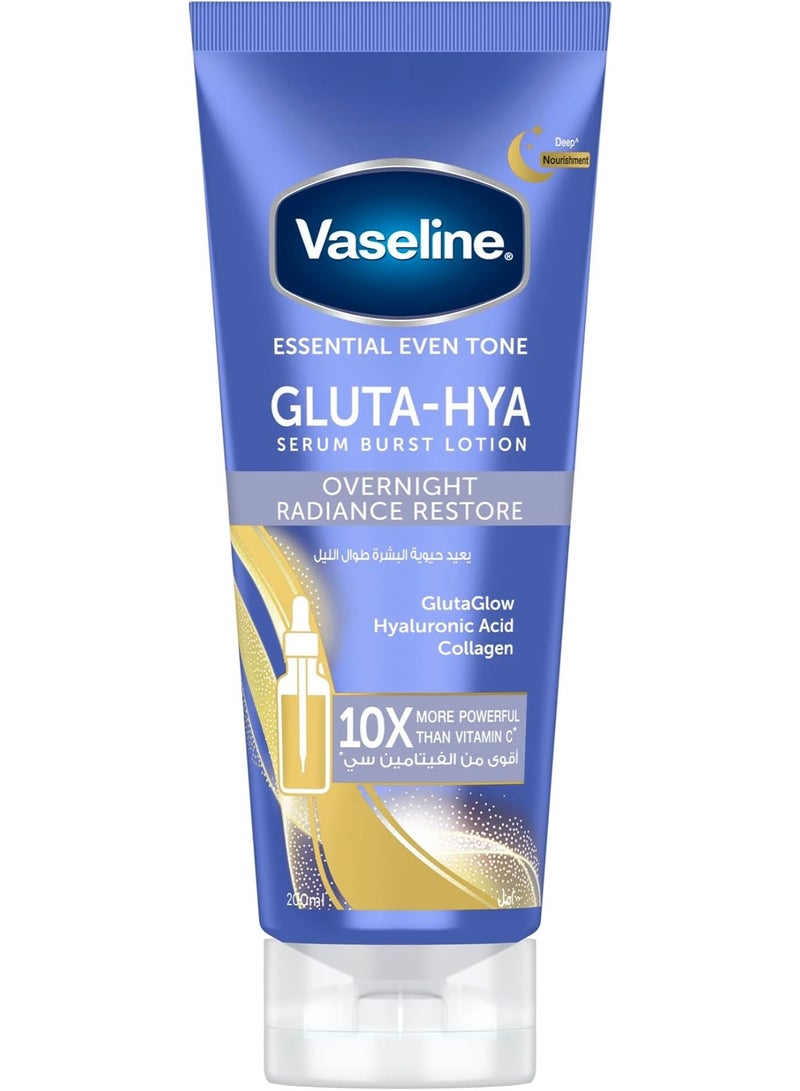Vaseline Gluta-Hya Serum Burst Lotion, Overnight Radiance Restore, with GlutaGlow Technology, Hyaluronic Acid and Collagen, 10x More Powerful than Vitamin C, 200ml - Image 1