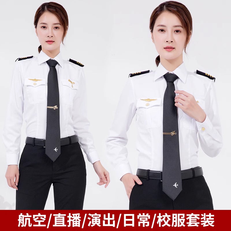Aviation uniform suit women's professional skirt suit summer shirt short sleeve two-piece captain clothes stewardess overalls - Image 4