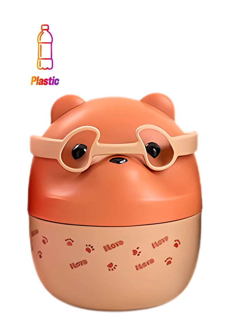 تويسو صندوق غداء مزدوج الطبقات من Twisoo Cute Bear - 450 مل، خالٍ من مادة BPA، مانع للتسرب، قابل للحمل، من مادة البولي بروبيلين الملائمة للطعام مع قفل وملعقة - مقصورتان، سهل الحمل، مثالي للأطفال والكبار (بني) - Image 1