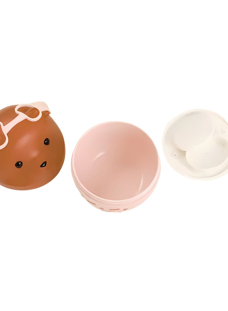تويسو صندوق غداء مزدوج الطبقات من Twisoo Cute Bear - 450 مل، خالٍ من مادة BPA، مانع للتسرب، قابل للحمل، من مادة البولي بروبيلين الملائمة للطعام مع قفل وملعقة - مقصورتان، سهل الحمل، مثالي للأطفال والكبار (بني) - Image 2