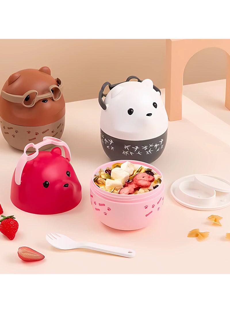 تويسو صندوق غداء مزدوج الطبقات من Twisoo Cute Bear - 450 مل، خالٍ من مادة BPA، مانع للتسرب، قابل للحمل، من مادة البولي بروبيلين الملائمة للطعام مع قفل وملعقة - مقصورتان، سهل الحمل، مثالي للأطفال والكبار (بني) - Image 5