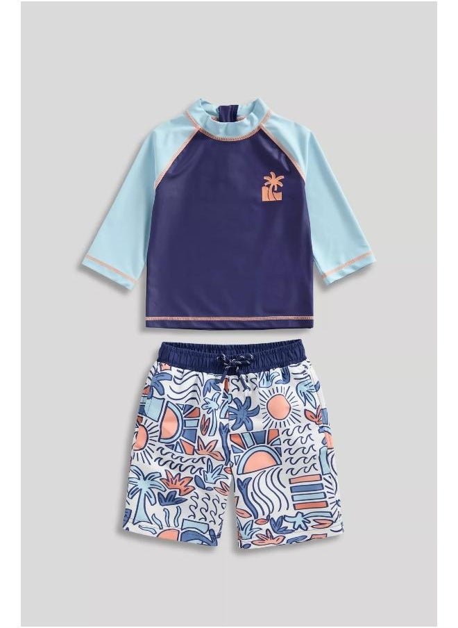 mothercare Doodle Sunsafe UPF50+ Rash Vest and Board Shorts Set  - Image 1