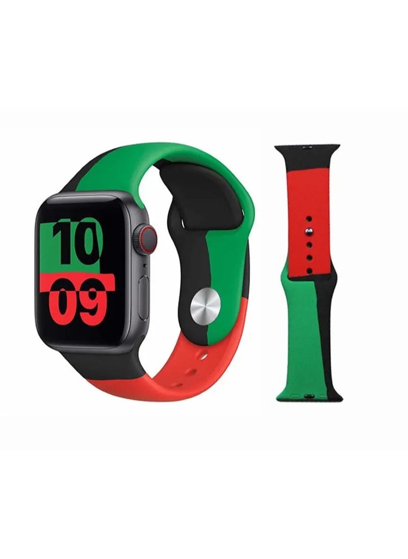 TWEGGON Apple Watch Strap/Band Compatible with 46mm/45mm/44mm/49mm Printed Silicone Strap for Apple Watch All Series Compatible with 46mm/45mm/44mm/49mm Black/Red/Green  - Image 2