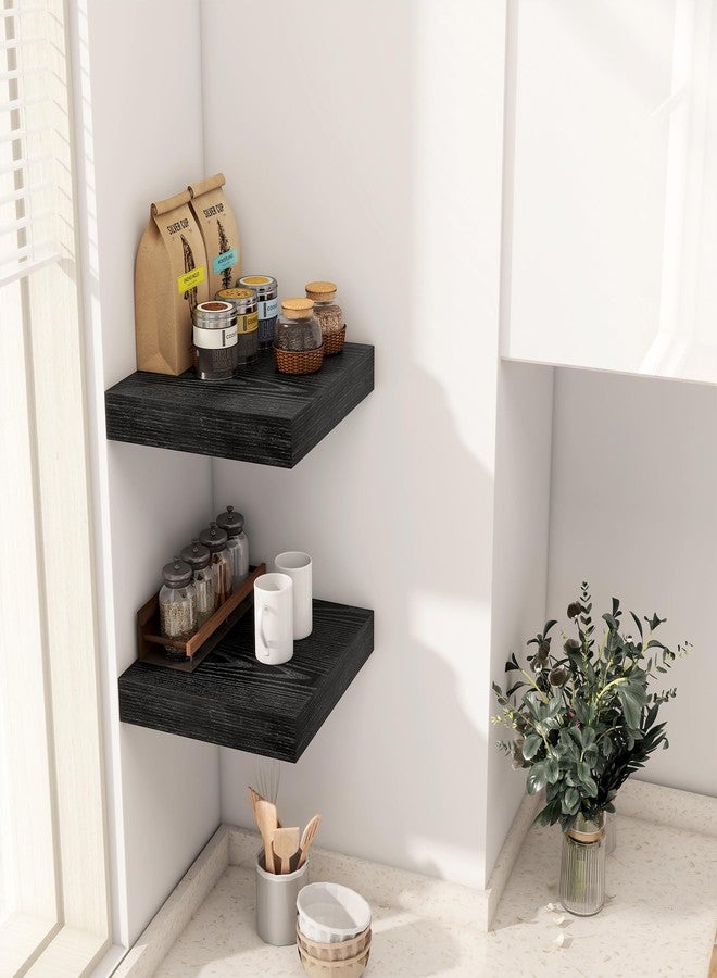 Fun Memories 12 Inch Floating Shelf, Rustic Wood Wall Shelves for Wall Decor & Storage, 12 x 12 Floating Shelf for Living Room, Bathroom, Bedroom, Black, Set of 2 - Image 2