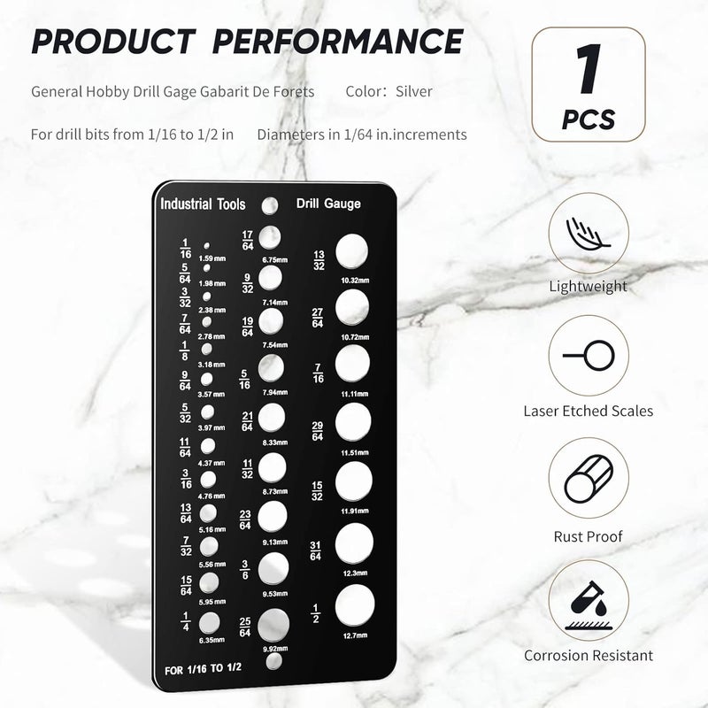 TOODOO Drill Bit Gauge 116 Inch to 12 Inch Screw Size and Thread Gauge Inches and Decimal Drill 29Hole Black Bit Size Guide for Handymen Mechanics - Image 4