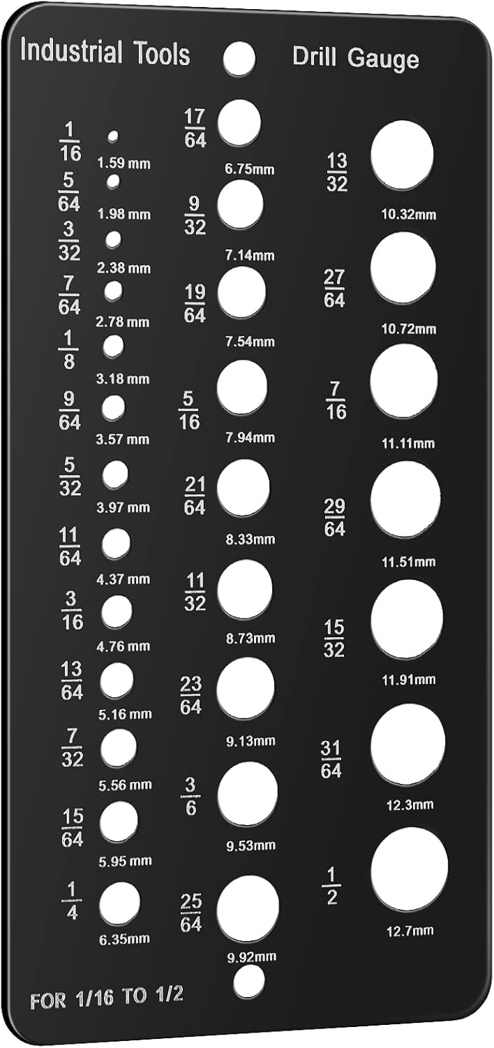 TOODOO Drill Bit Gauge 116 Inch to 12 Inch Screw Size and Thread Gauge Inches and Decimal Drill 29Hole Black Bit Size Guide for Handymen Mechanics - Image 1