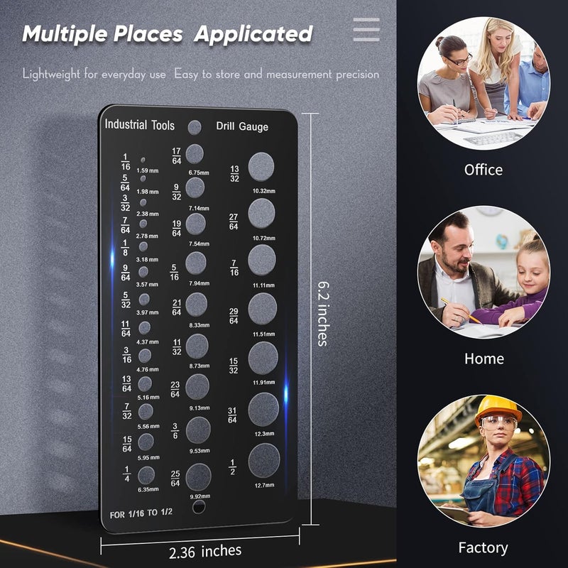TOODOO Drill Bit Gauge 116 Inch to 12 Inch Screw Size and Thread Gauge Inches and Decimal Drill 29Hole Black Bit Size Guide for Handymen Mechanics - Image 2