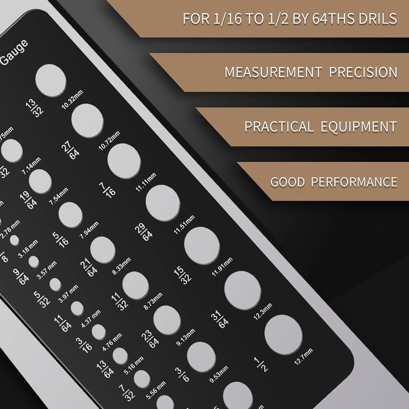 TOODOO Drill Bit Gauge 116 Inch to 12 Inch Screw Size and Thread Gauge Inches and Decimal Drill 29Hole Black Bit Size Guide for Handymen Mechanics - Image 5