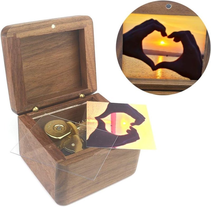 Sinzyo Natural Wooden Music Box with Customizable Photos Wind Up Musical Box Gifts for Christmas,Birthday and Valentine's Day(Simple Walnut, Tone:Can't Help Falling in Love) - Image 5