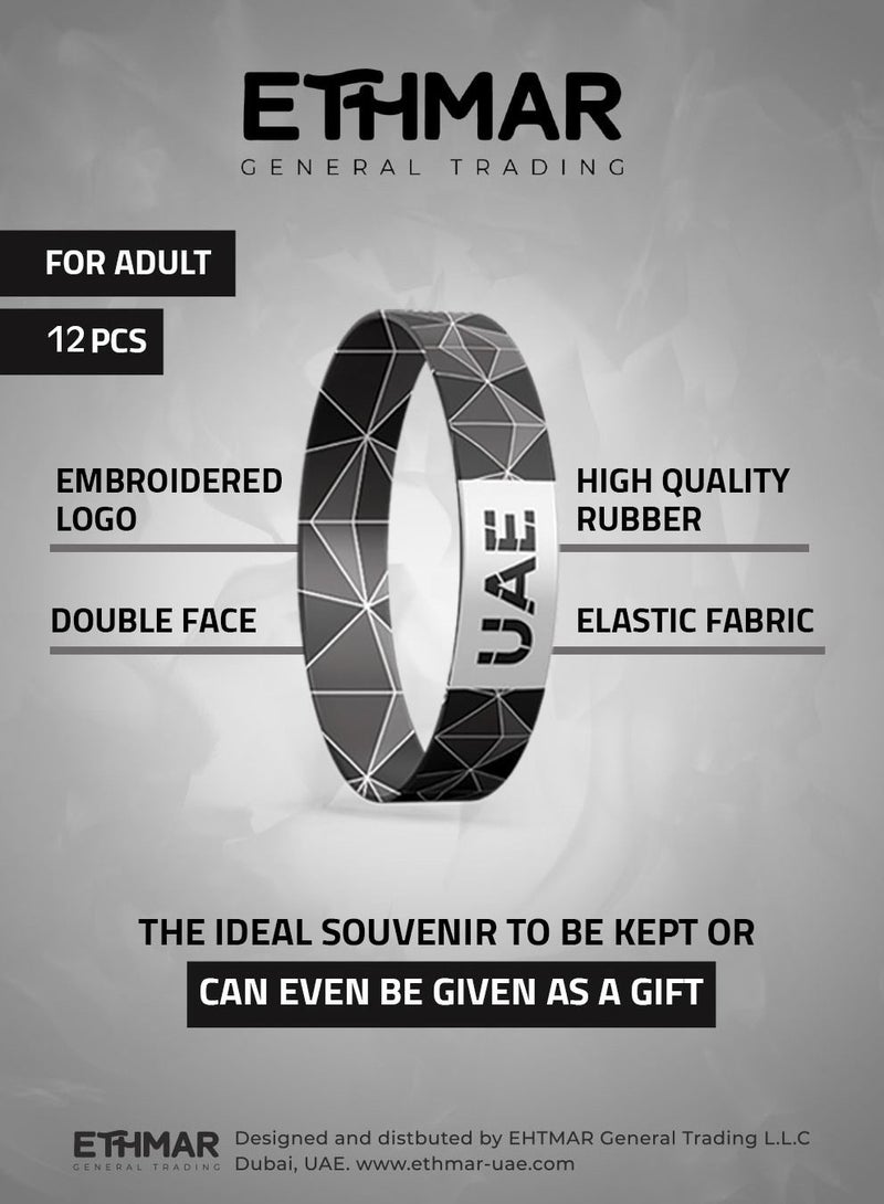 Bracelets Ethmar Bracelets 12 high-quality elastic band bracelets, Black Color Design for Adult, Embroidered in the middle on both sides with “UAE” in Arabic and English - Image 2